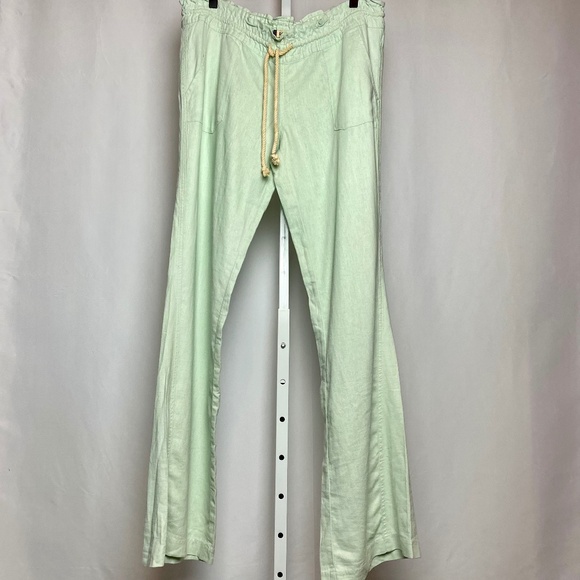 Roxy Womenʻs Relaxed Fit Drawstring Waist Mint Green Linen Blend Pants Large - Picture 1 of 6